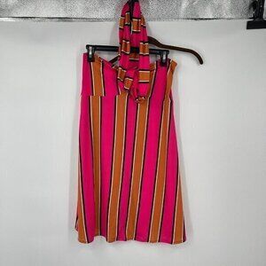 ASOS Swim Cover Up 8 Womens Striped Orange Pink Halter Beach Cut Out Casual